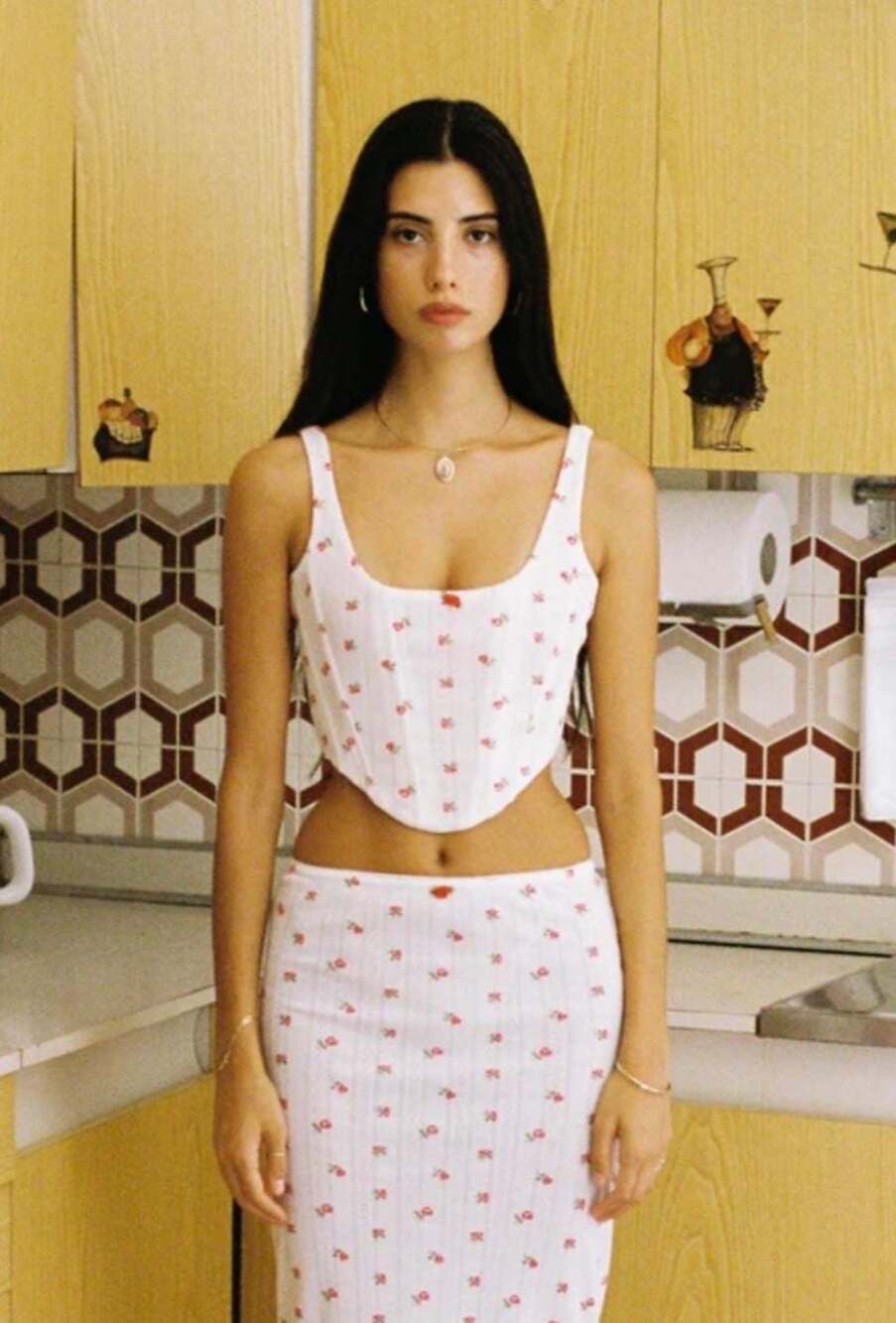 With Jean White Floral Rose Knit Corset Top Size S